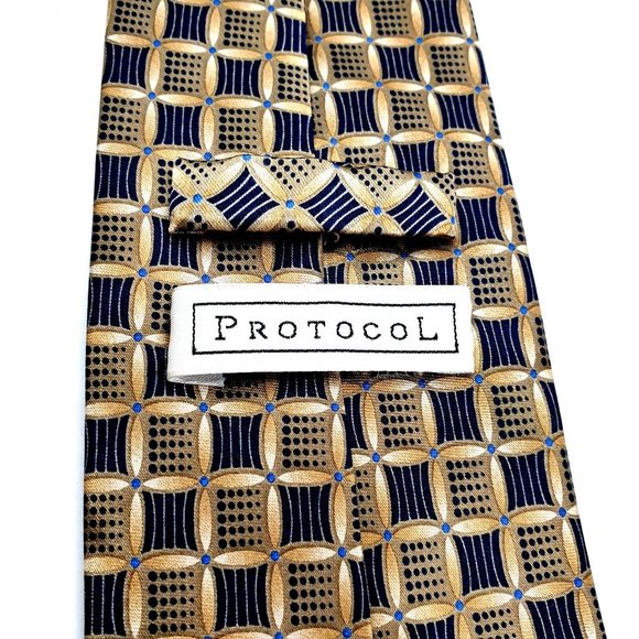 Protocol Mens Necktie Accessory Office Work Casual Dad Gift Polyester Gold Black - Picture 5 of 5